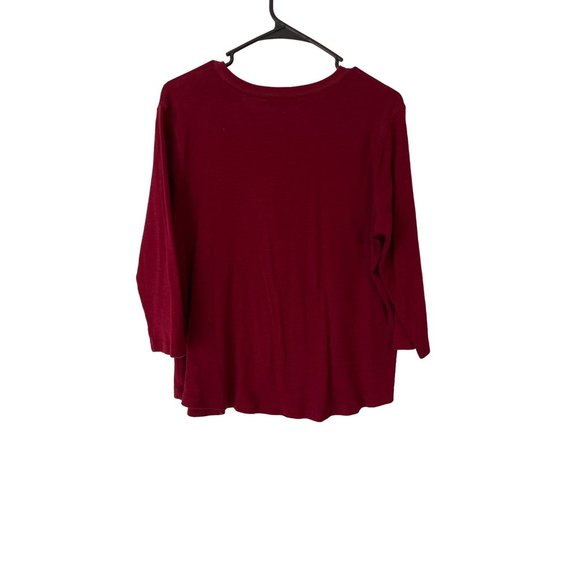 Chaps Pullover Top 1X Red Three Quarter Sleeve Round Neck Quarter Button Front - Picture 2 of 6